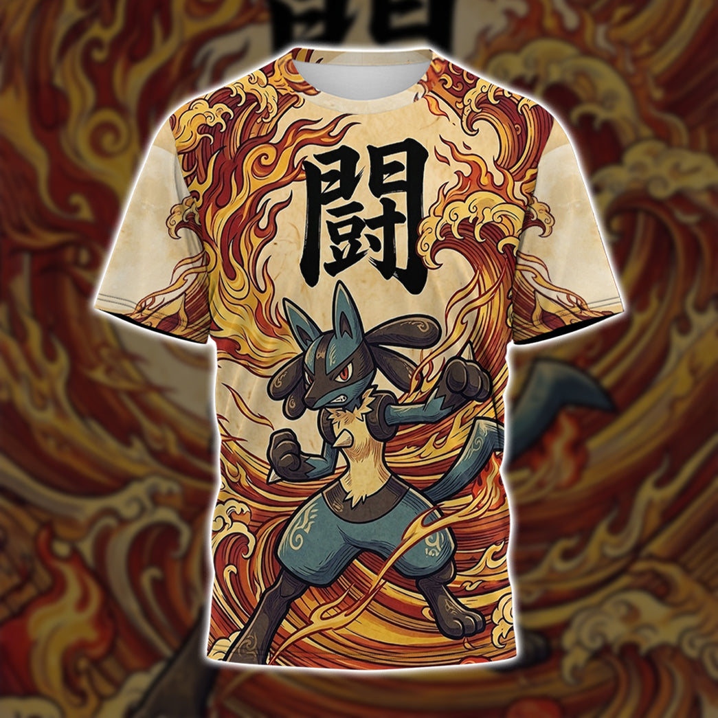 Anime PKM Lucario Japanese Kanji Aesthetic All Over Printed Sweatshirt Hoodie Zip Hoodie T-Shirt