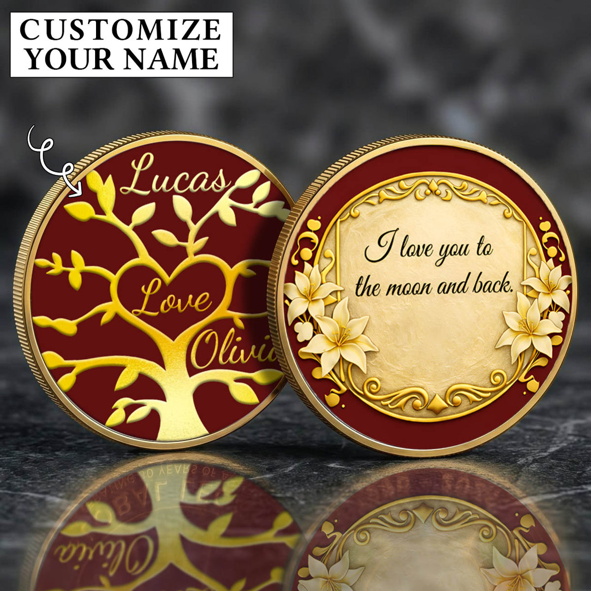 Personalised PRINTED Heart Names Family Tree Coin for Mom Grandma Mother's Day Birthday Thanksgiving Day
