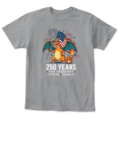 Charizard Charmander 250 Years of Freedom 1776–2026 Patriotic Printed Graphic Hoodie Sweatshirt T-Shirt