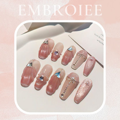 Pink Shell Hand-painted Press On Nails