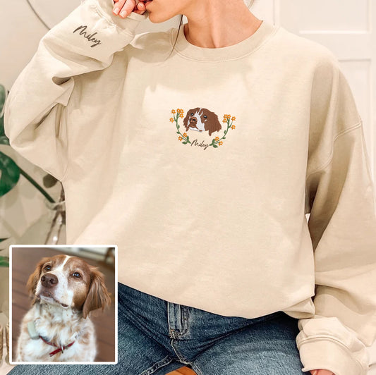 Personalized Embroidered Floral Pet Dog Cat Hoodie Sweatshirt T-Shirt