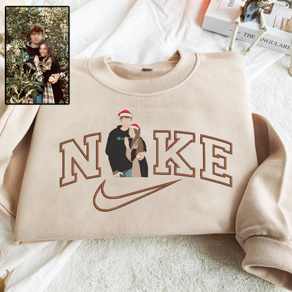 Christmas Embroidered Couple NKE Hoodie Sweatshirt T-Shirt