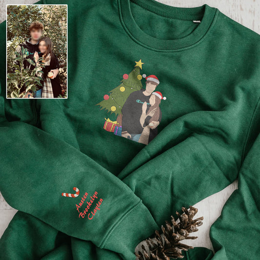 Christmas Embroidered Couple Photo Hoodie Sweatshirt T-Shirt