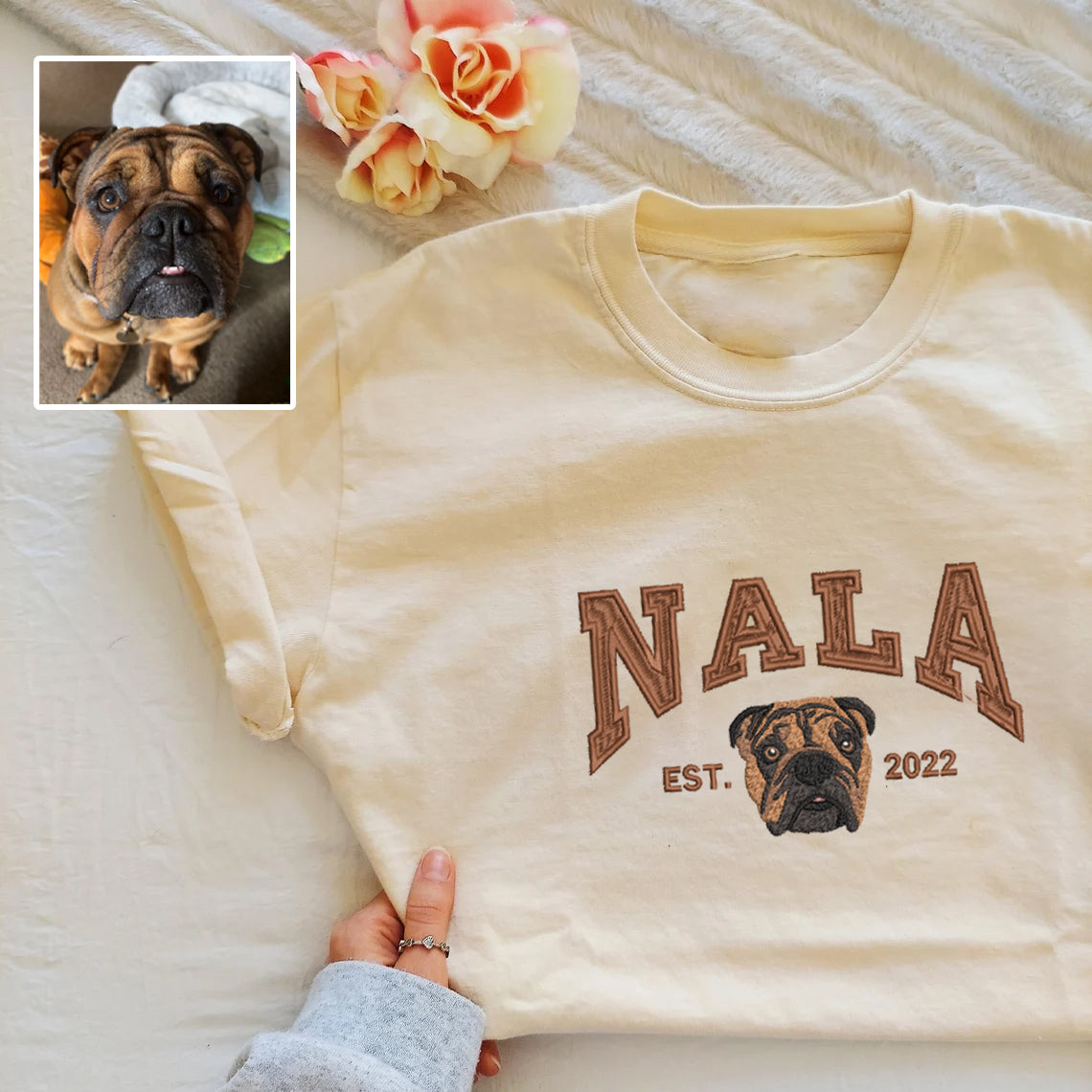 Personalized Embroidered Pet Dog Cat Photo Name Year Hoodie Sweatshirt T-Shirt