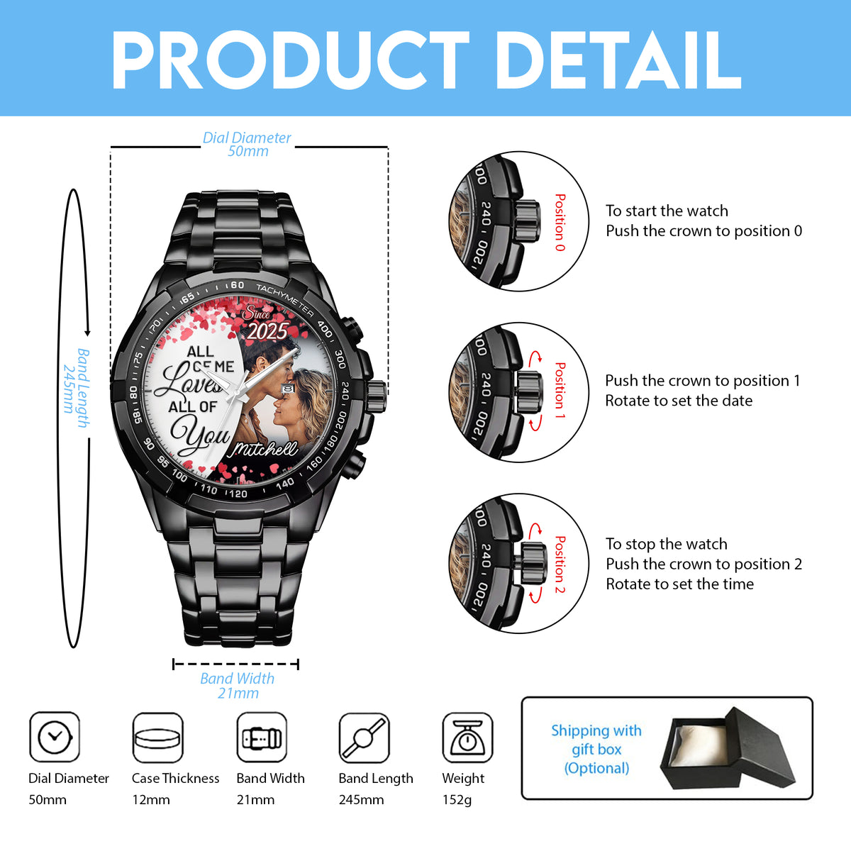 Personalized Love Blooms Photo Keepsake Memory Watches
