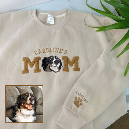 Mother's Day Pet's Mom Photo Personalized Fleece Fabric Embroidered MM Hoodie Sweatshirt T-Shirt