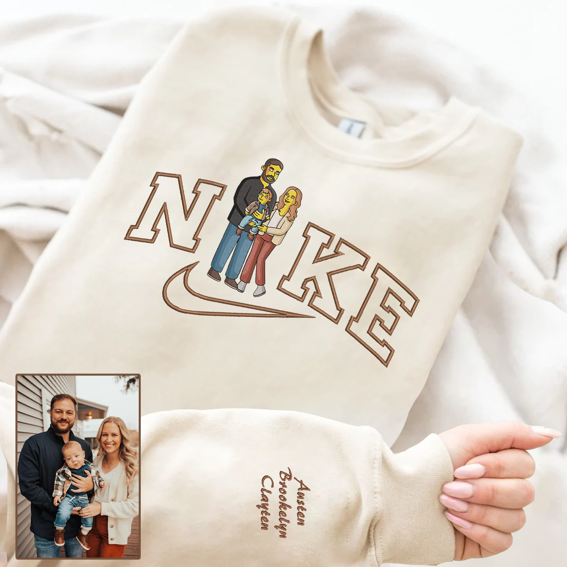 Personalized Embroidered Family Photo Simpsons Style Hoodie Sweatshirt T-Shirt