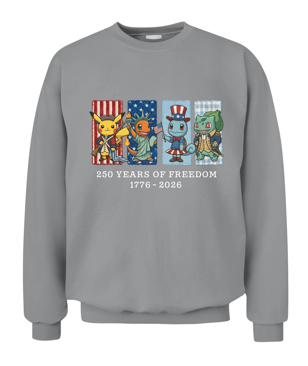 Pokemon 250 Years of Freedom 1776–2026 Patriotic Embroidered Graphic Quarter-Zip Sweatshirt, Hoodie Sweatshirt T-Shirt