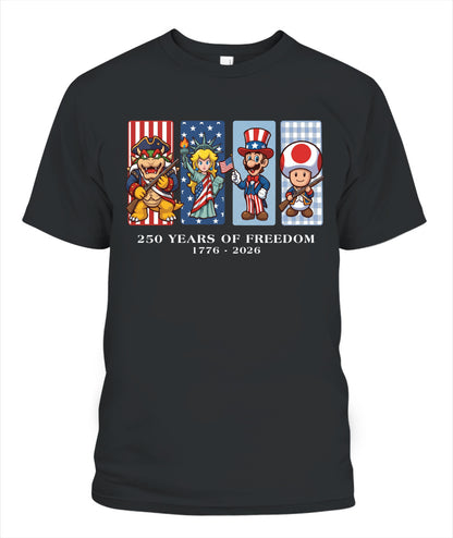Mario 250 Years of Freedom 1776–2026 Patriotic Printed Graphic Hoodie Sweatshirt T-Shirt