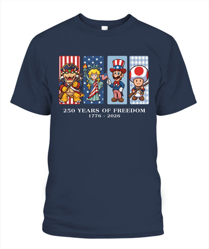 Mario 250 Years of Freedom 1776–2026 Patriotic Printed Graphic Hoodie Sweatshirt T-Shirt