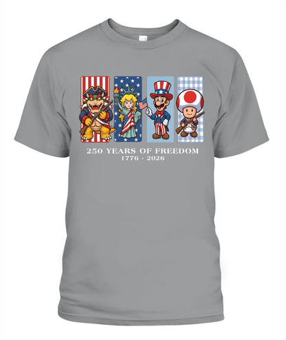 Mario 250 Years of Freedom 1776–2026 Patriotic Printed Graphic Hoodie Sweatshirt T-Shirt