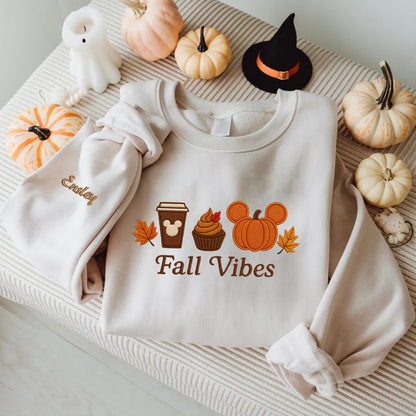 Halloween Personalized Embroidered Fall Vibes Hoodie Sweatshirt T-Shirt