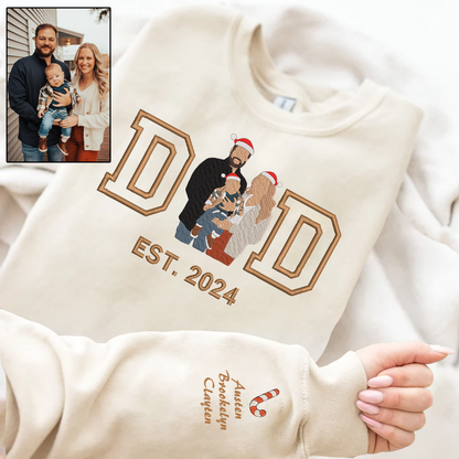 Christmas Embroidered Family Photo Custom Text Hoodie Sweatshirt T-Shirt