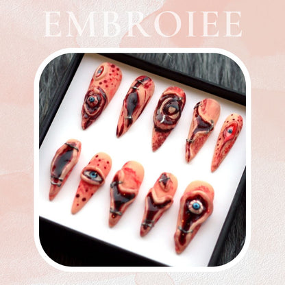 Bloody Eyes Halloween Hand-painted Press On Nails