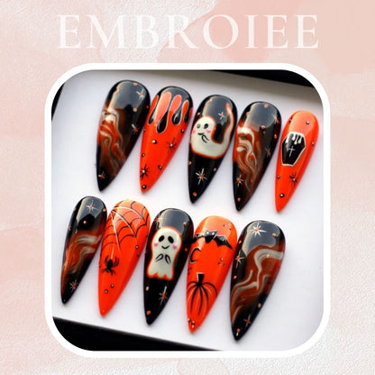 Orange Bleeding Halloween Hand-painted Press On Nails