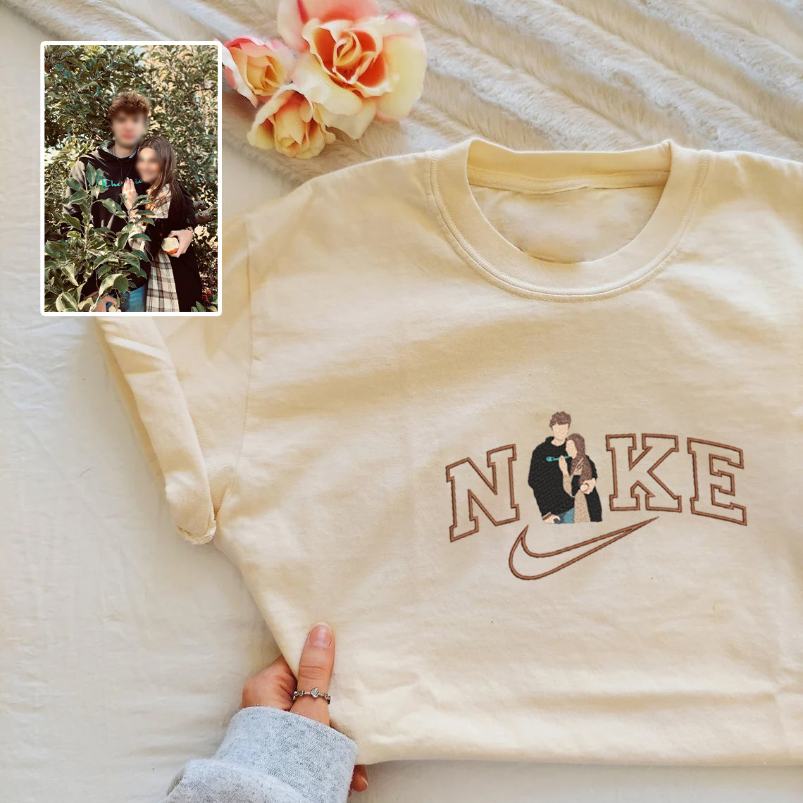 Valentine Personalized Embroidered NKE Couple Hoodie Sweatshirt T-Shirt