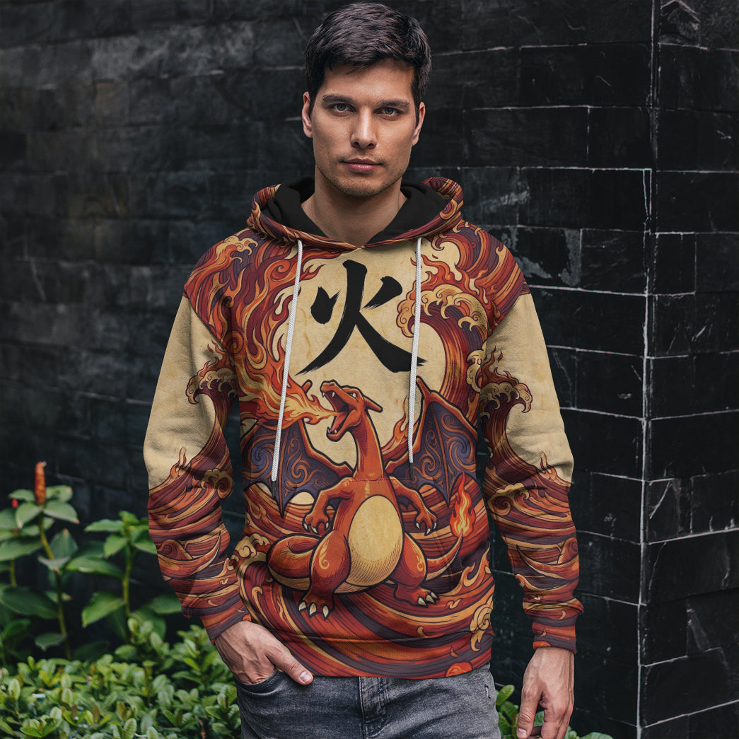 Anime PKM Charizard Japanese Kanji Aesthetic All Over Printed Sweatshirt Hoodie Zip Hoodie T-Shirt