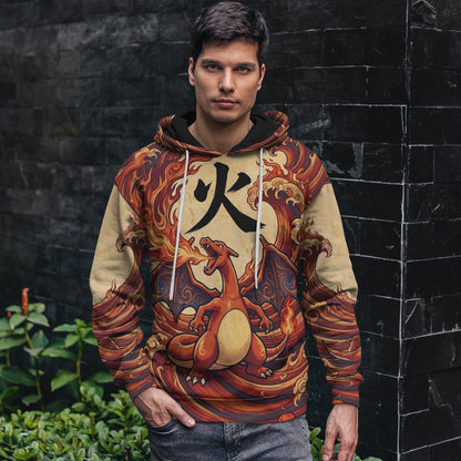 Anime PKM Charizard Japanese Kanji Aesthetic All Over Printed Sweatshirt Hoodie Zip Hoodie T-Shirt