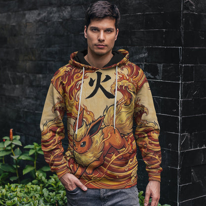 Anime PKM Flareon Japanese Kanji Aesthetic All Over Printed Sweatshirt Hoodie Zip Hoodie T-Shirt