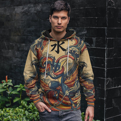 Anime PKM Greninja Japanese Kanji Aesthetic All Over Printed Sweatshirt Hoodie Zip Hoodie T-Shirt