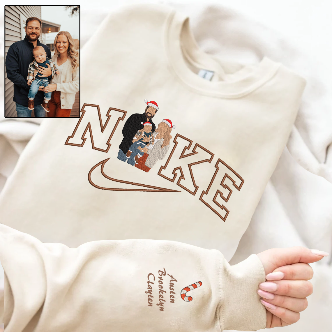 Christmas Embroidered Family Photo NKE Hoodie Sweatshirt T-Shirt