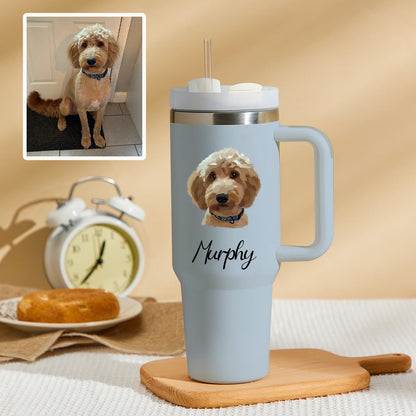 Pet Dog Cat Personalized Text 40oz Insulated Mug with Handle and Straw Stainless Steel Custom Travel Cup Gift for Family Friends Couples