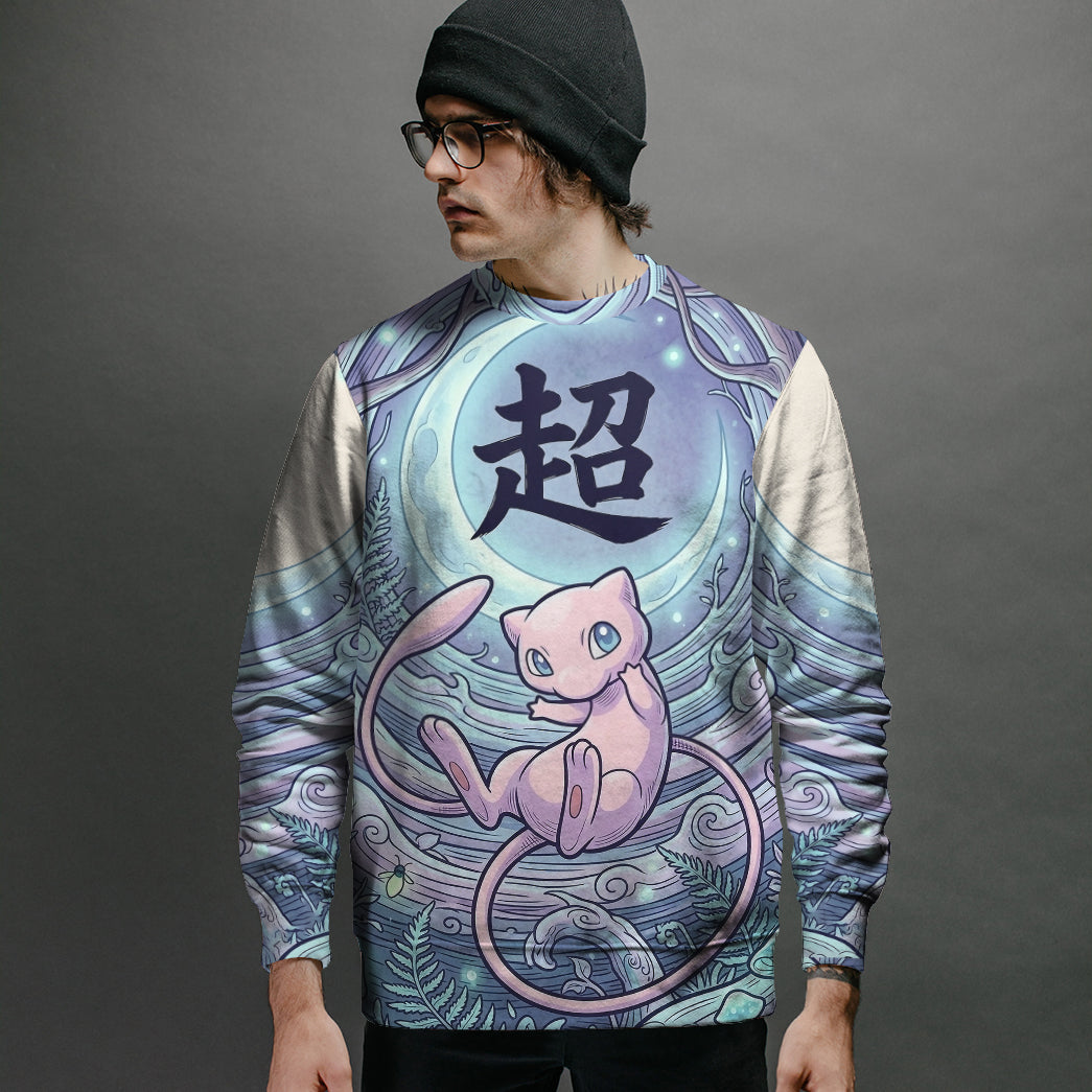 Anime PKM Mew Japanese Kanji Aesthetic All Over Printed Sweatshirt Hoodie Zip Hoodie T-Shirt