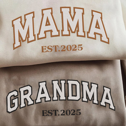 Mother's Day Personalized Embroidered Custom Text MOM MAMA GRANDMA Hoodie Sweatshirt T-Shirt