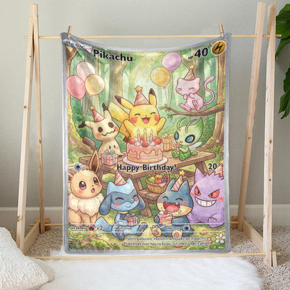PKM Pikachu Birthday Gift Custom Fleece Blanket