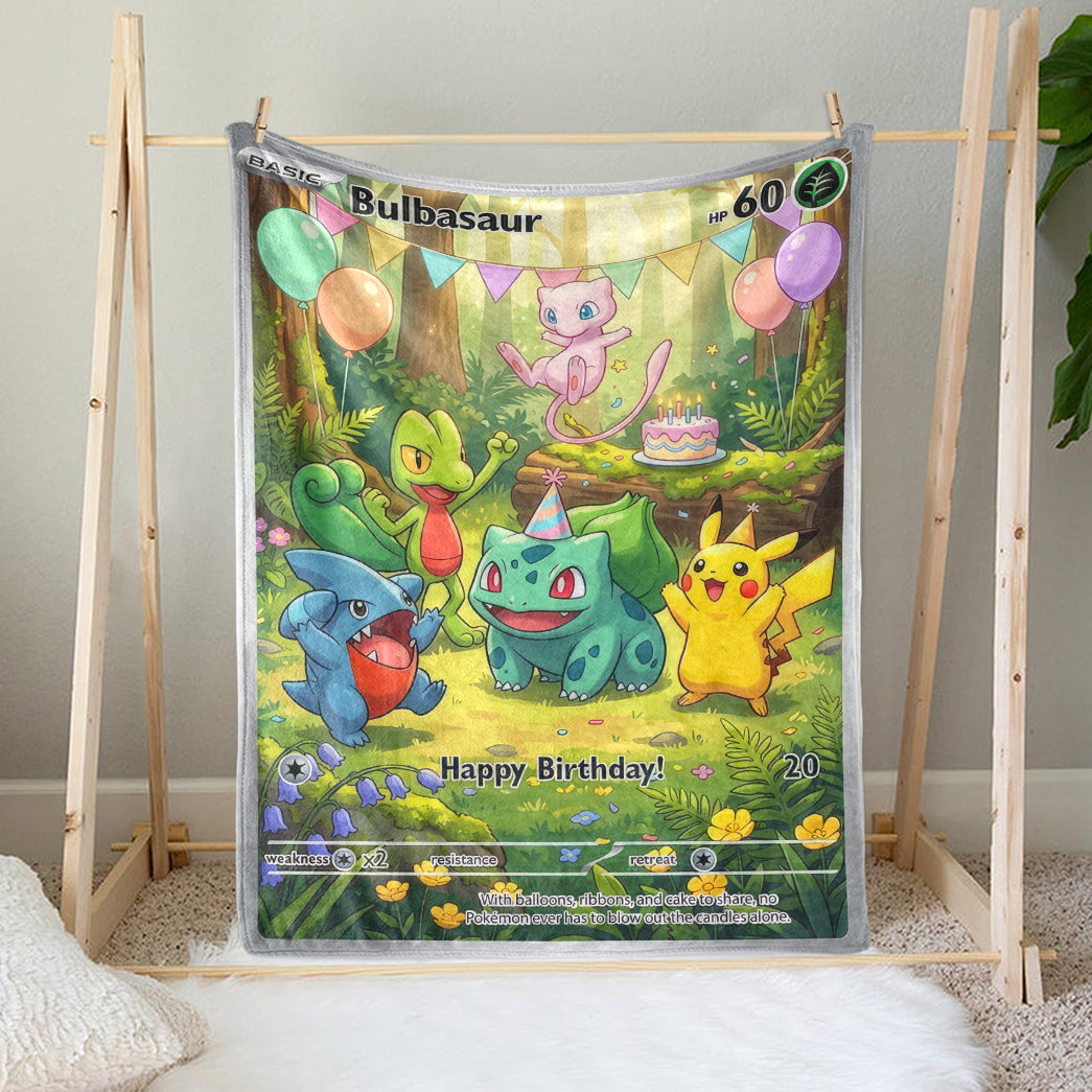 PKM Bulbasaur Birthday Gift Custom Fleece Blanket