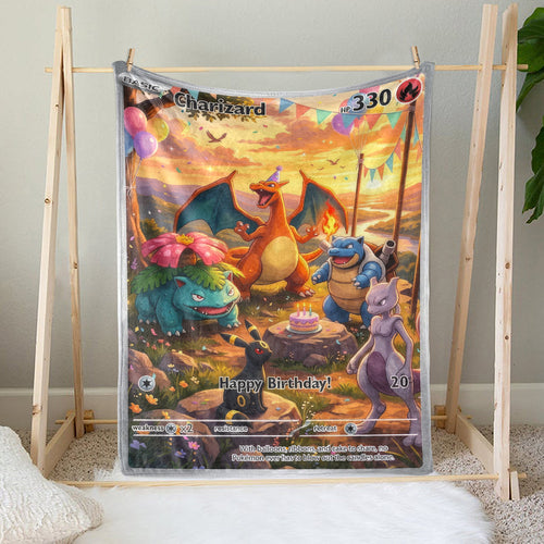 PKM Charizard Birthday Gift Custom Fleece Blanket