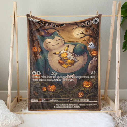 PKM Snorlax And Pikachu Halloween Custom Fleece Blanket