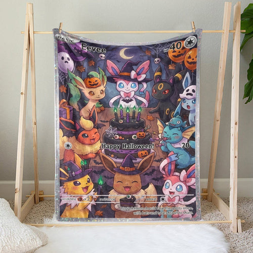 PKM Eevee Evolution Happy Halloween Custom Fleece Blanket