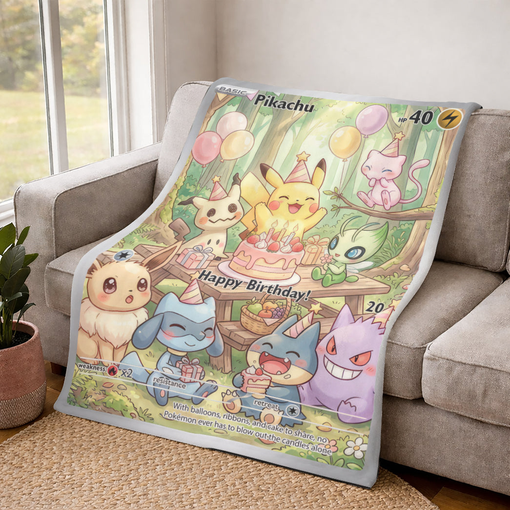 PKM Pikachu Birthday Gift Custom Fleece Blanket
