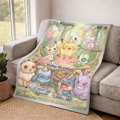 PKM Pikachu Birthday Gift Custom Fleece Blanket