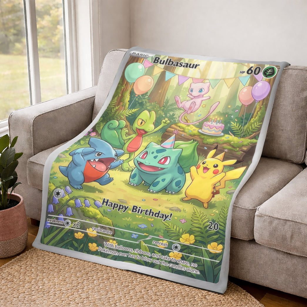 PKM Bulbasaur Birthday Gift Custom Fleece Blanket