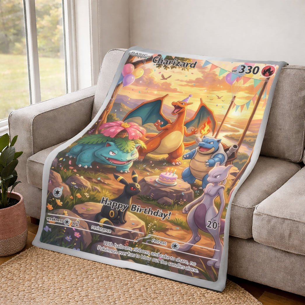 PKM Charizard Birthday Gift Custom Fleece Blanket