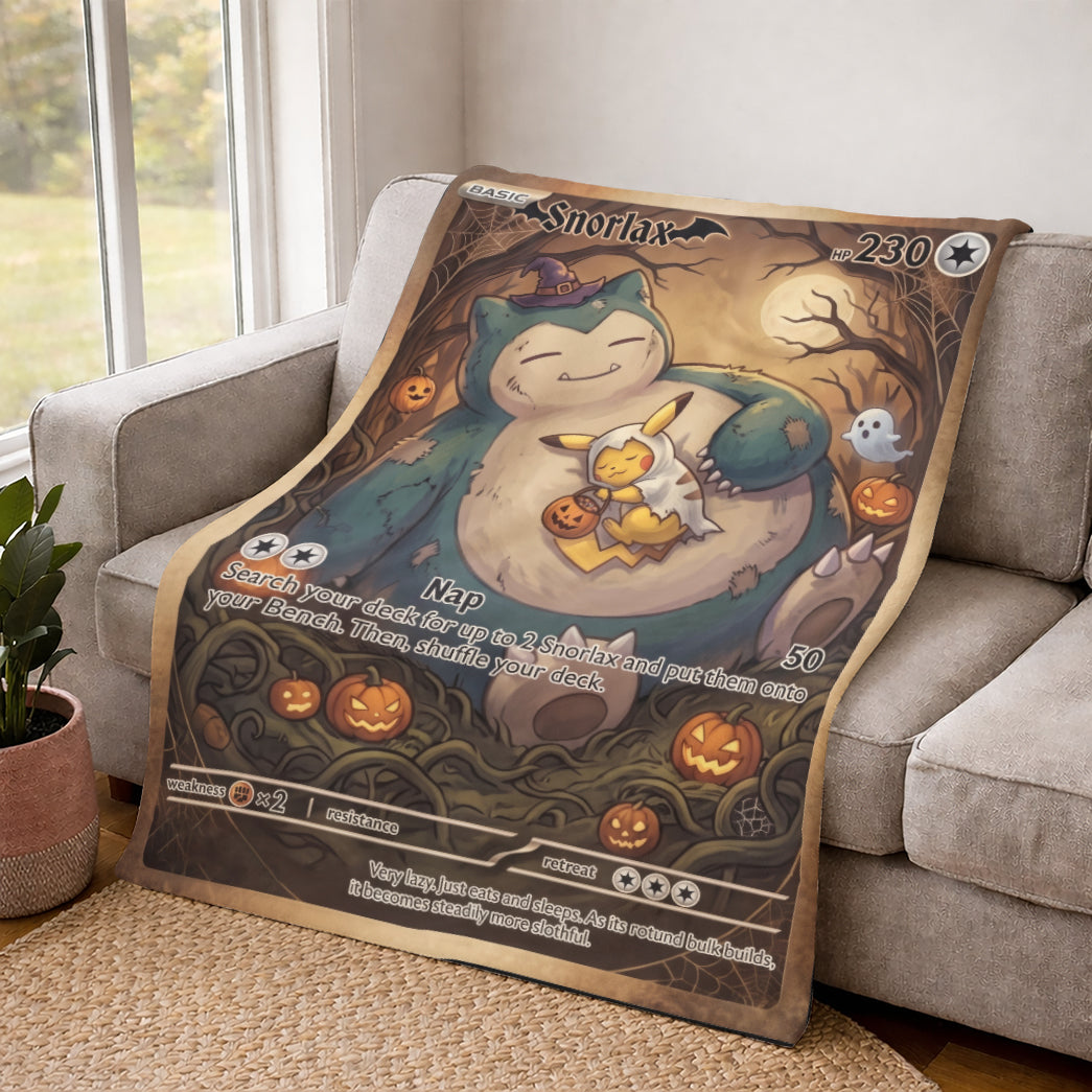 PKM Snorlax And Pikachu Halloween Custom Fleece Blanket