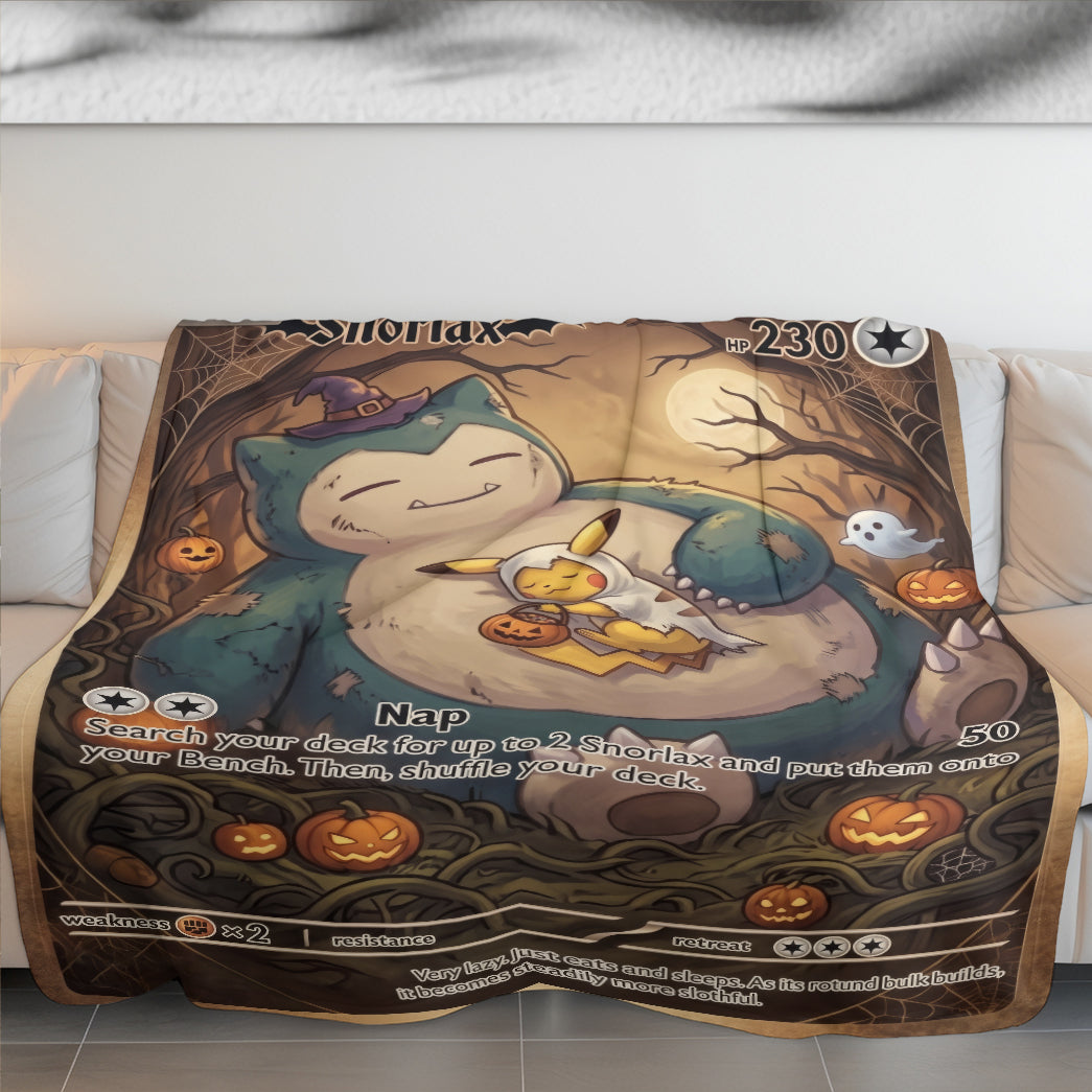 PKM Snorlax And Pikachu Halloween Custom Fleece Blanket