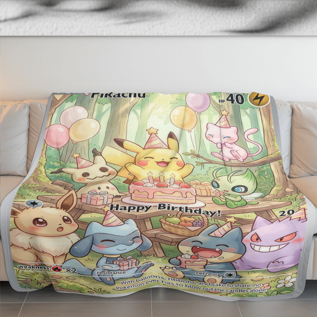 PKM Pikachu Birthday Gift Custom Fleece Blanket