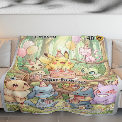 PKM Pikachu Birthday Gift Custom Fleece Blanket