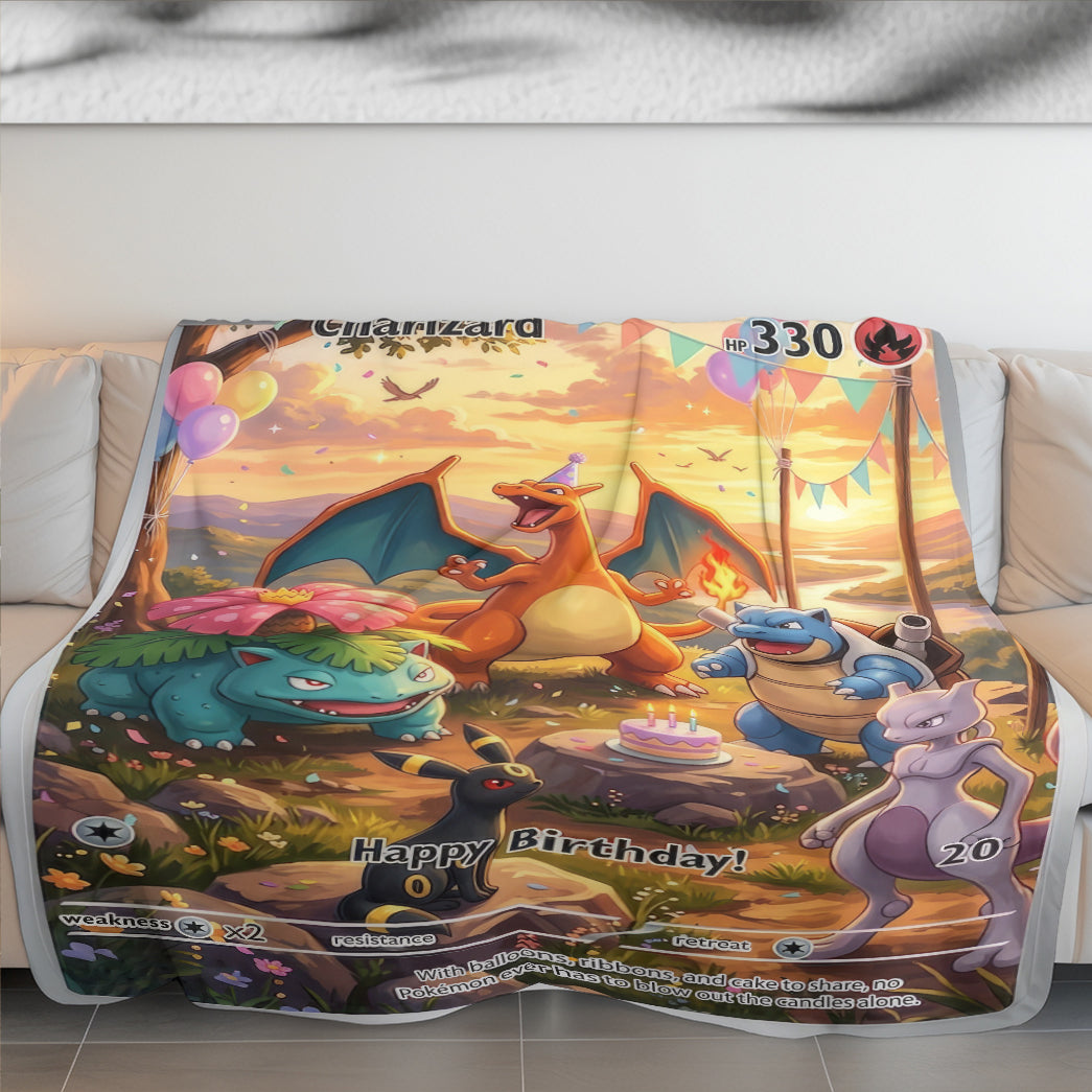 PKM Charizard Birthday Gift Custom Fleece Blanket
