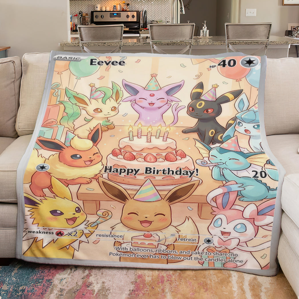 PKM Eevee Birthday Custom Fleece Blanket