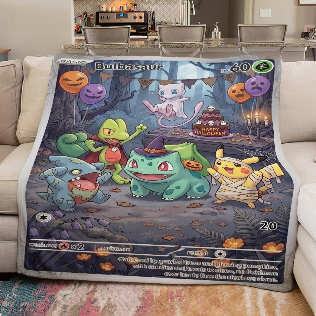 PKM Bulbasaur Happy Halloween Custom Fleece Blanket