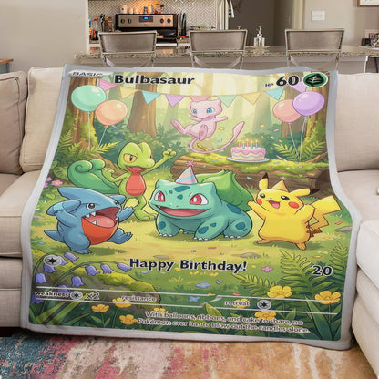 PKM Bulbasaur Birthday Gift Custom Fleece Blanket