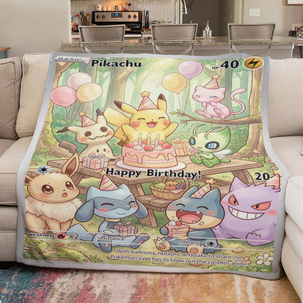 PKM Pikachu Birthday Gift Custom Fleece Blanket