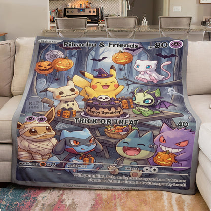 PKM Pikachu And Friends Trick Or Treat Custom Fleece Blanket
