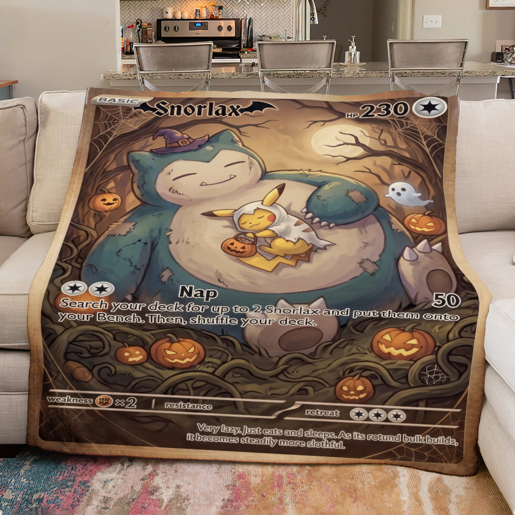 PKM Snorlax And Pikachu Halloween Custom Fleece Blanket