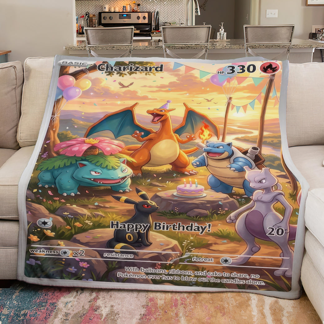 PKM Charizard Birthday Gift Custom Fleece Blanket