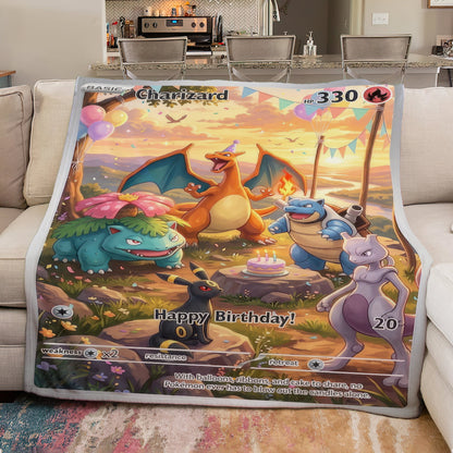 PKM Charizard Birthday Gift Custom Fleece Blanket